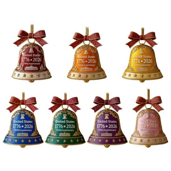 USA 250th Anniversary Bell Ornament Golden-Plated Metal Pendant Durable Collectible Decor Christmas Themed Decorative Bell