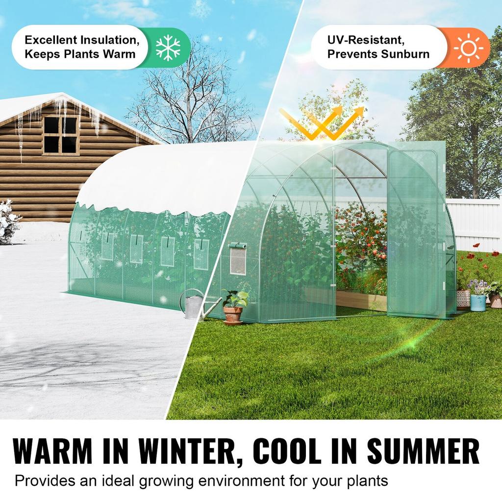 Walk-in Tunnel Greenhouse 19.36x9.68x7.4ft Galvanized Frame PE Cover Green