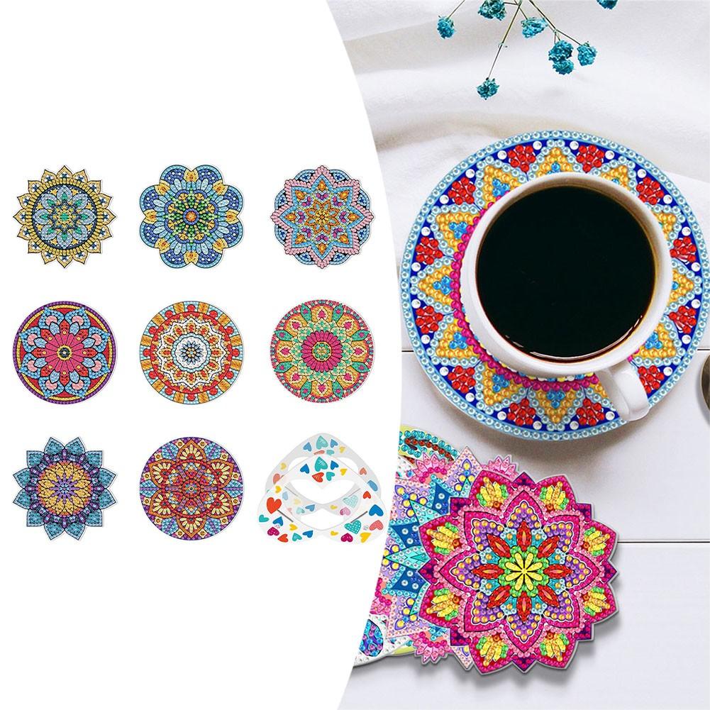 

8 Pcs Coasters Kit with Holder Diamond Art Paint DIY Adult Kids