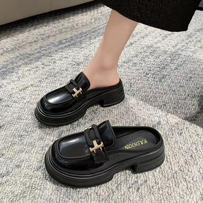 Damenschuhe 2024 Neue Französische Plateau-Halb-Zehen-Loafer Vielseitige Einzelne Britischer Stil Kleine Lederschuhe