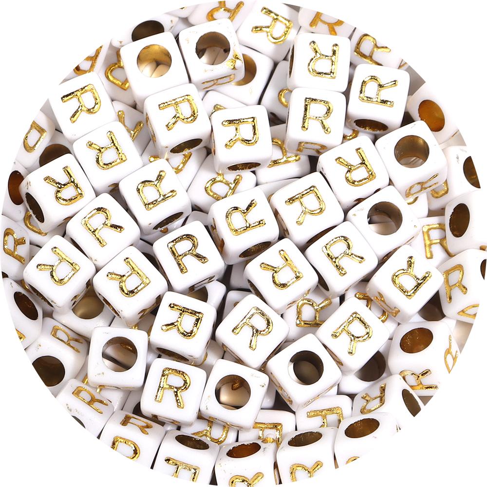100pcs A-Z Acrylic Letter Square Beads Gold Color 6mm Large Hole Loose Bead for DIY Bracelet Necklace Jewelry Beaded Accessories