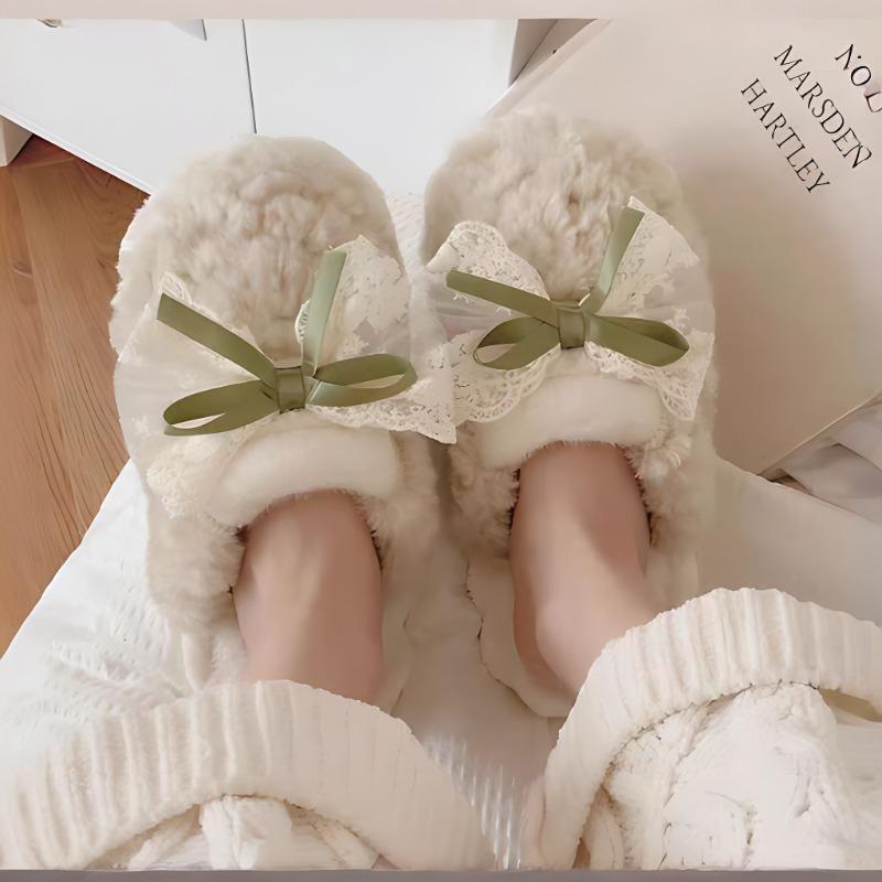 

Модные милые плюшевые туфли с бантом для послеродового периода, женские зимние студенческие нескользящие домашние хлопковые тапочки 40-41 зелёный