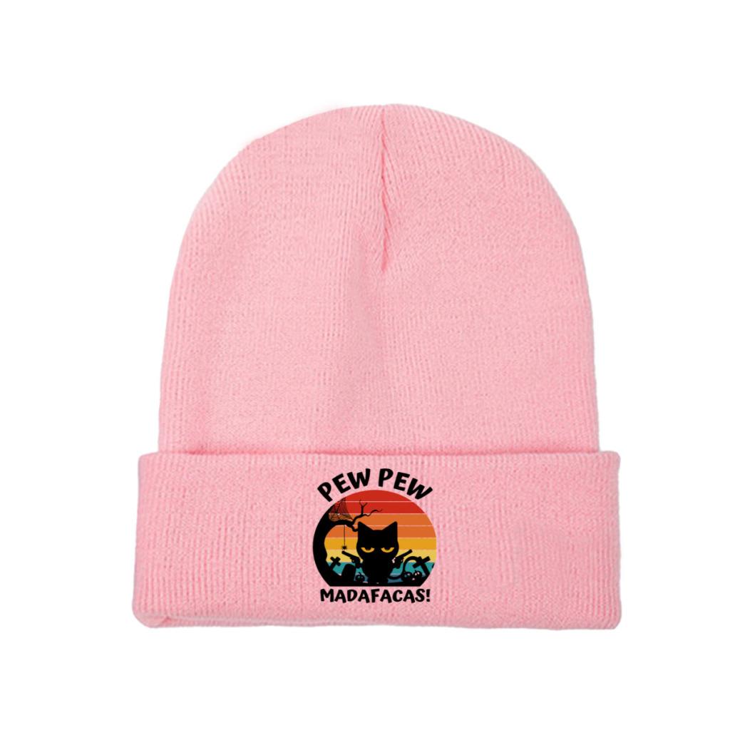 Pew Pew Madafakas tricot chapeau bonnet automne hiver chapeaux chaud hip-hop chat avec des armes à feu casquette unisexe femmes cadeau