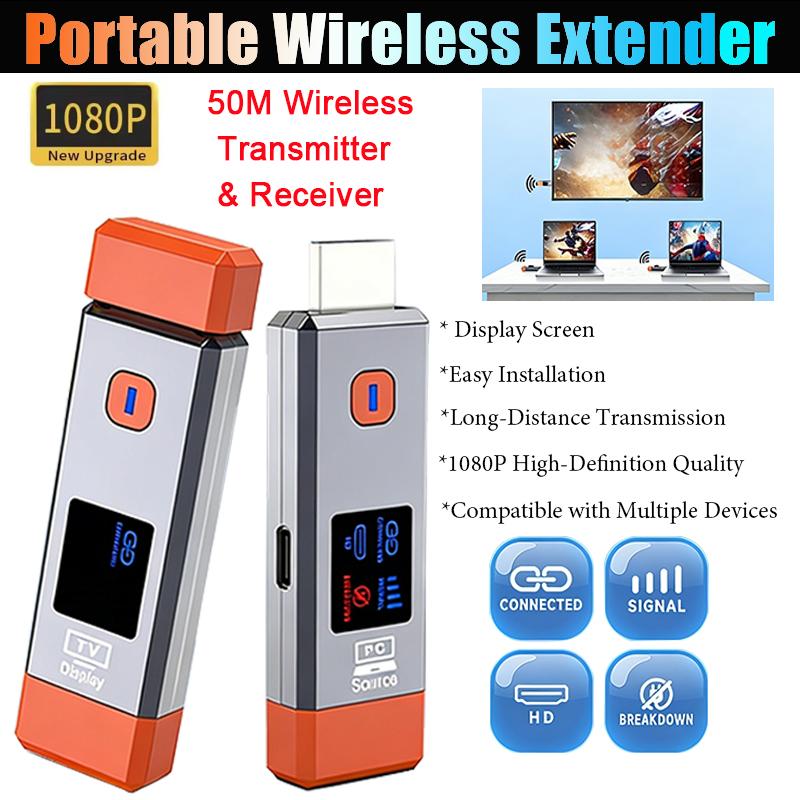 Wireless Extender with Display Screen Video Transmitter and Receiver TV Stick Dongle Adapter For PC Camera Laptop To Monitor TV