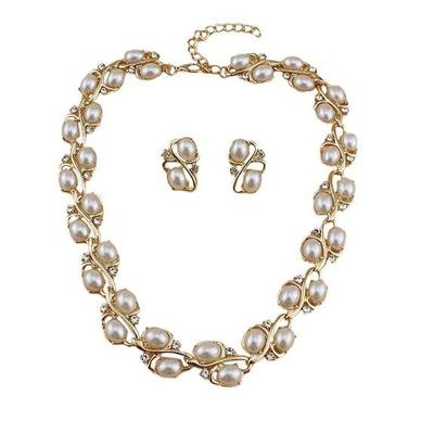 Latest Stylish Design Fancy Pearl Earrings Necklace Jewellery Set for Women
