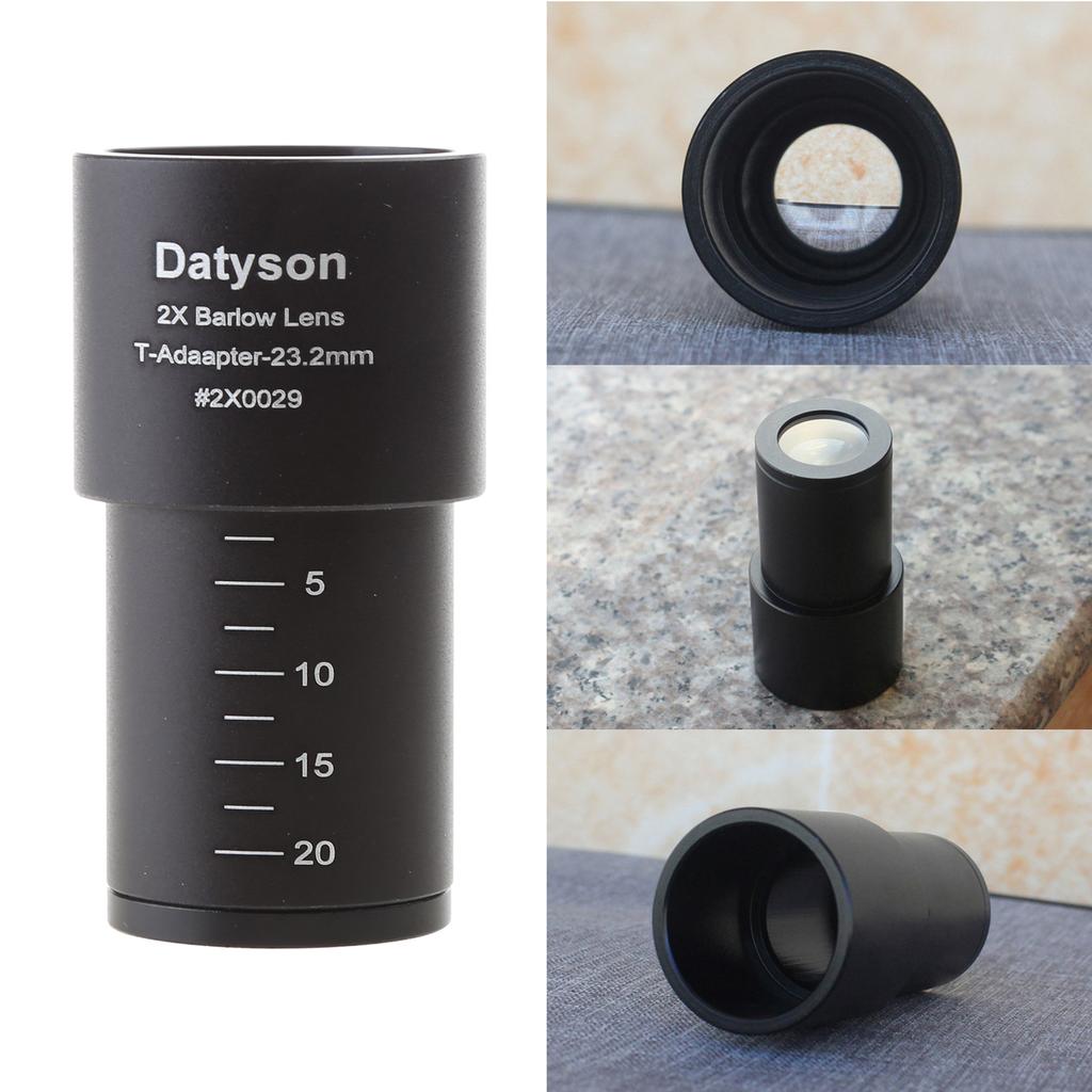 Full Metal Aluminum 2X Barlow Lens Microscope Accessories for 23.2mm Mount Port Biological Microscope Optical Glass Lens