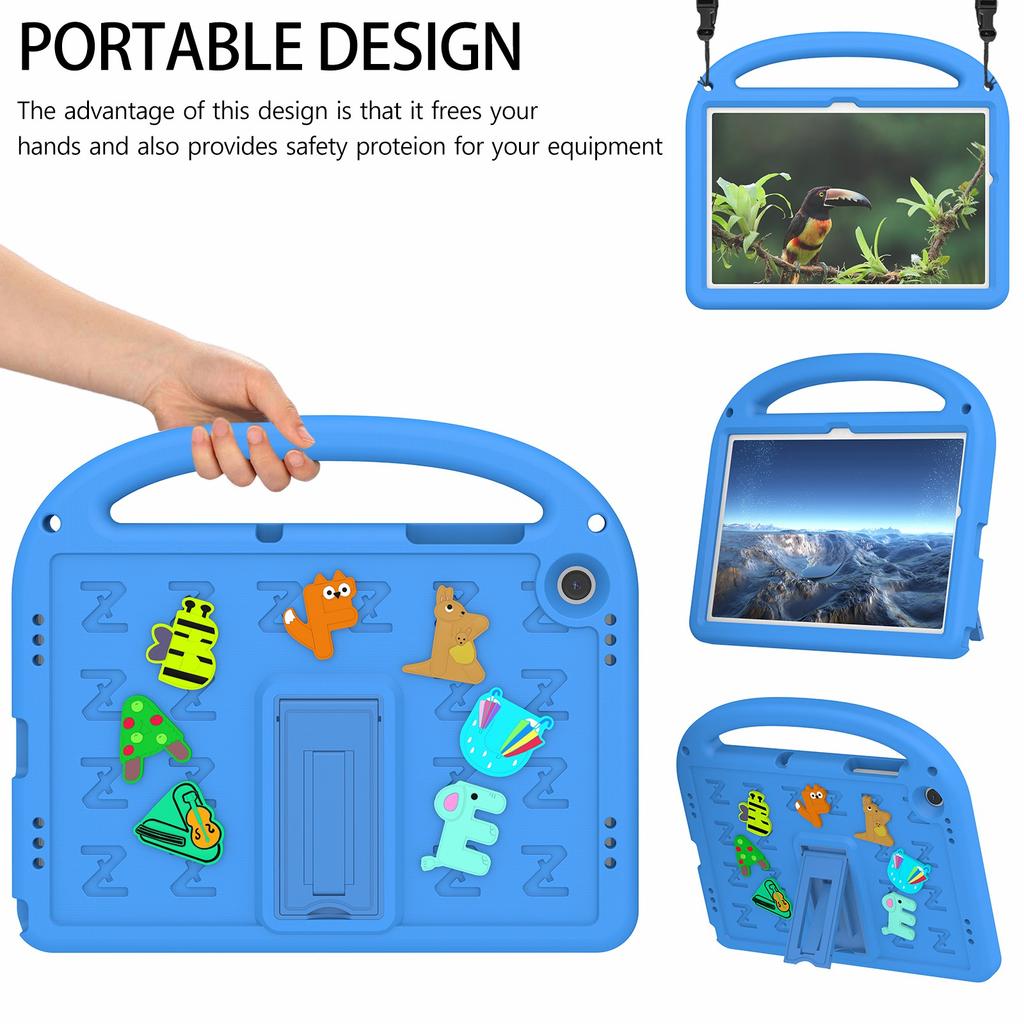 For Samsung Galaxy Tab A11+/A9+ Kickstand Case Cartoon Design Anti-Drop EVA+PC Tablet Cover with Strap for Kids