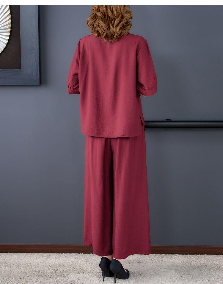Mother's Summer 2026 Stylish Loose Fit Two-Piece: Short Sleeve, Casual, Slimming, Tummy Concealing for Middle-Aged Women