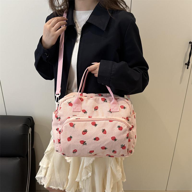 Corduroy Mini Crossbody Bag For Women With Strawberry Pattern Lightweight Shoulder Bag For Casual Outings