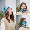 Winter Hats Woman Beanie Striped Contrast Color Stitching Turban Hat Female Dual Purpose Scarf Mask Baggy Cap Headscarf Outdoor