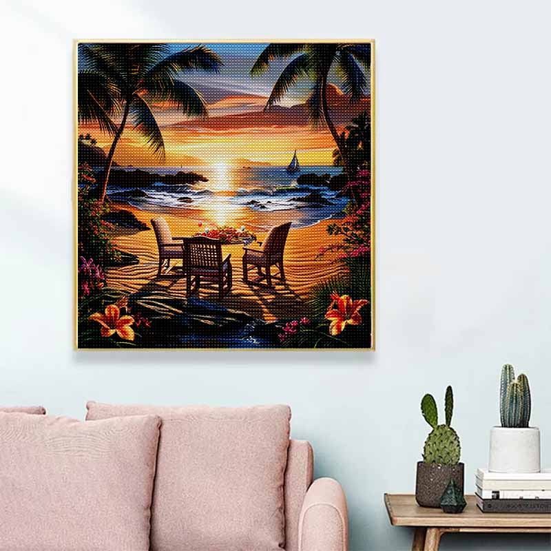 New Arrival 5D DIY Full Circle Diamond Painting "Seaside Scene" Embroidery Cross Stitch Home Decor Gift