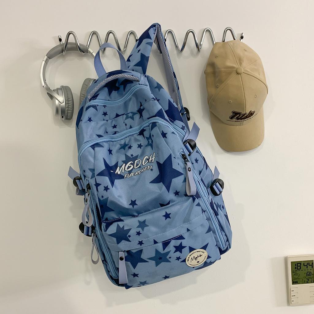 Schoolbag: Korean Star Print High School Boys' Junior High School Backpack Women's Backpack Large Capacity Casual Simple Lightweight Backpack