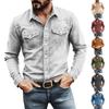 Men's Color Casual Loose Button-Down Collar Faux Pocket Long-Sleeved Shirt