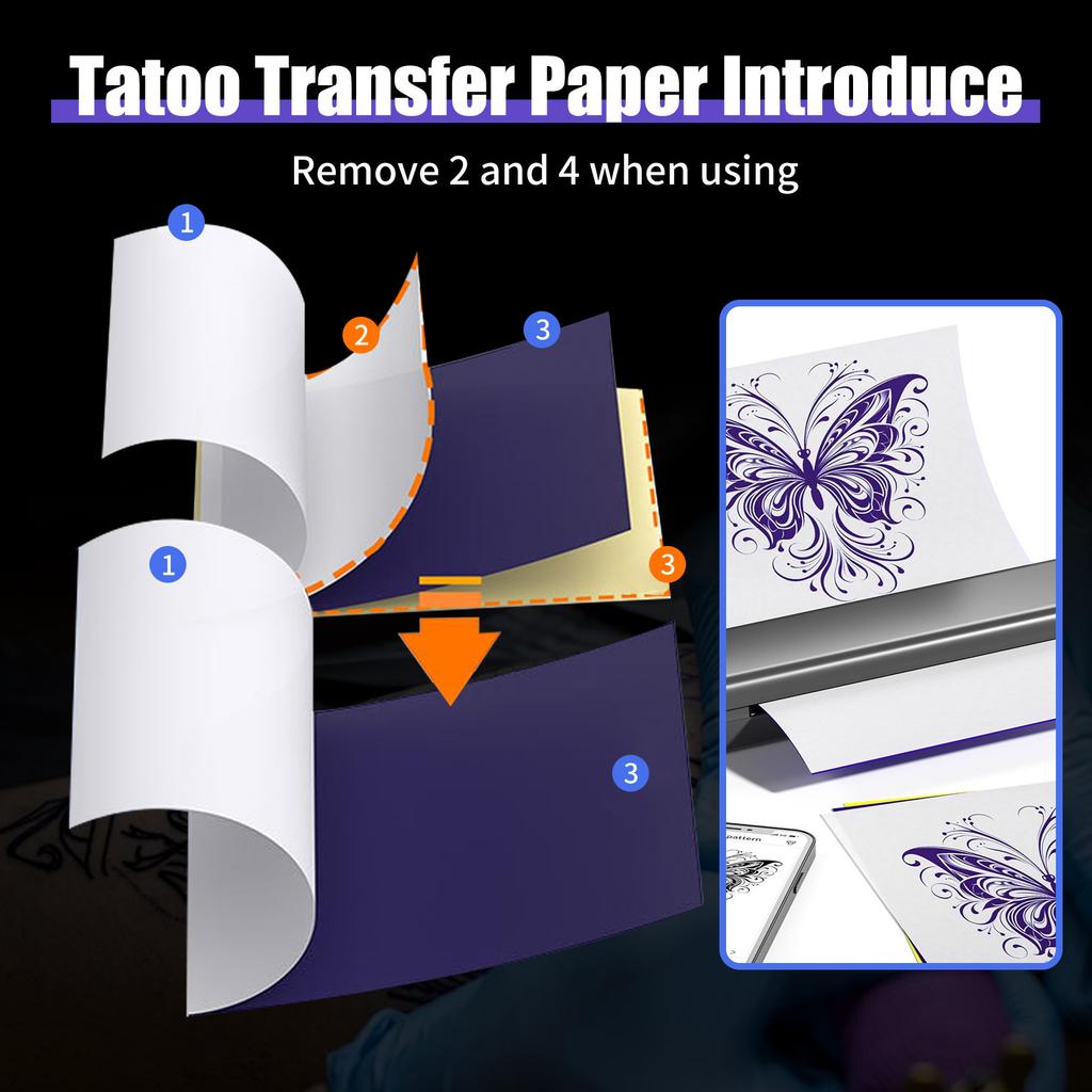 Tattoo Transfer Paper, 21.3 x 29.7 cm, 4-Layer Design with Carbon Sheet, 10 Sheets