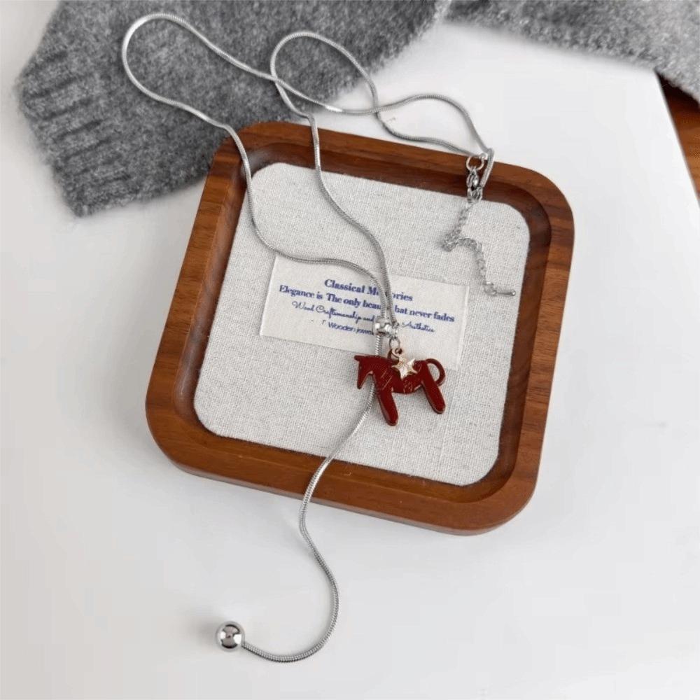 Long Horse Pendant Necklace Silver Plated Y Neck Chain Vintage Enamel Pendant Necklace  for Women
