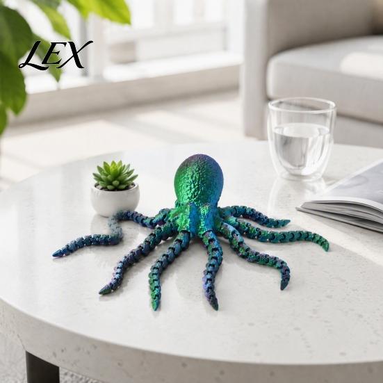 Flexible Plastic Octopus 3D Printed Sea Animal Fidget Toy, Articulated Tentacle Figurine, Stress Relief Toy Desktop Decoration with Movable Joints for