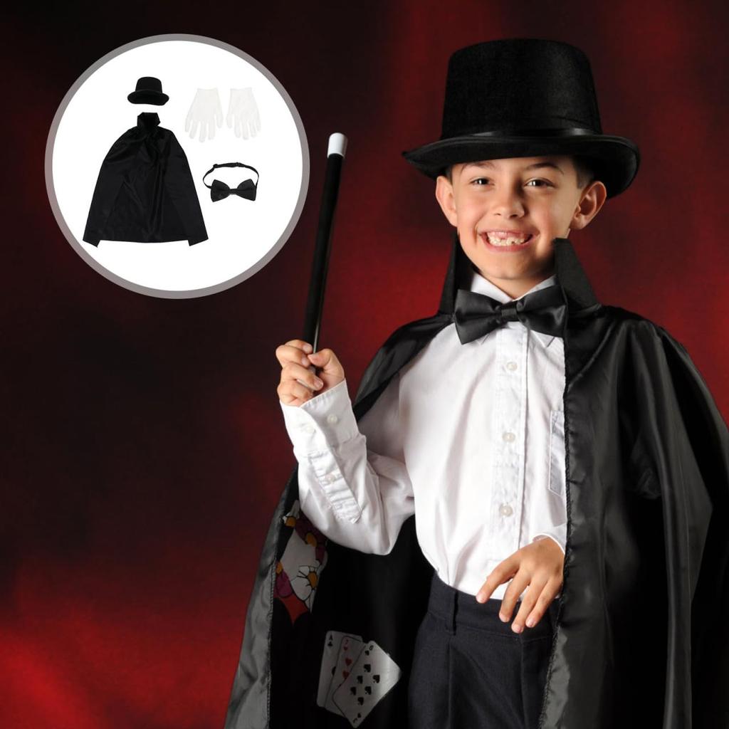 Alasum Kids' 4-Piece Magician Costume Set, Includes Top Hat, Bow Tie, Cape, and Gloves, Prop Suit, and Magic Supplies, Perfect as a Birthday Gift