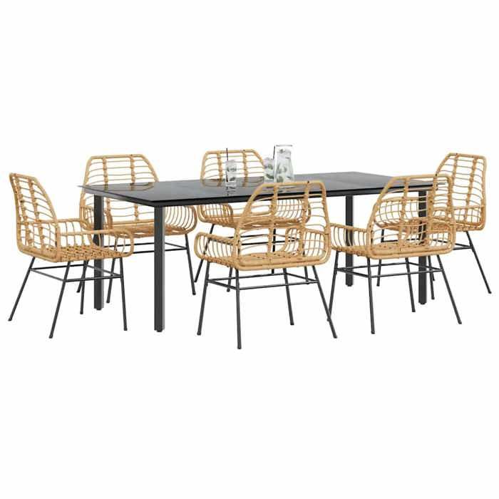 VidaXL Ensemble à manger jardin 7pcs marron rpoly otin verre, ensemble à manger d'extérieur, meuble à manger de jardin 3334546