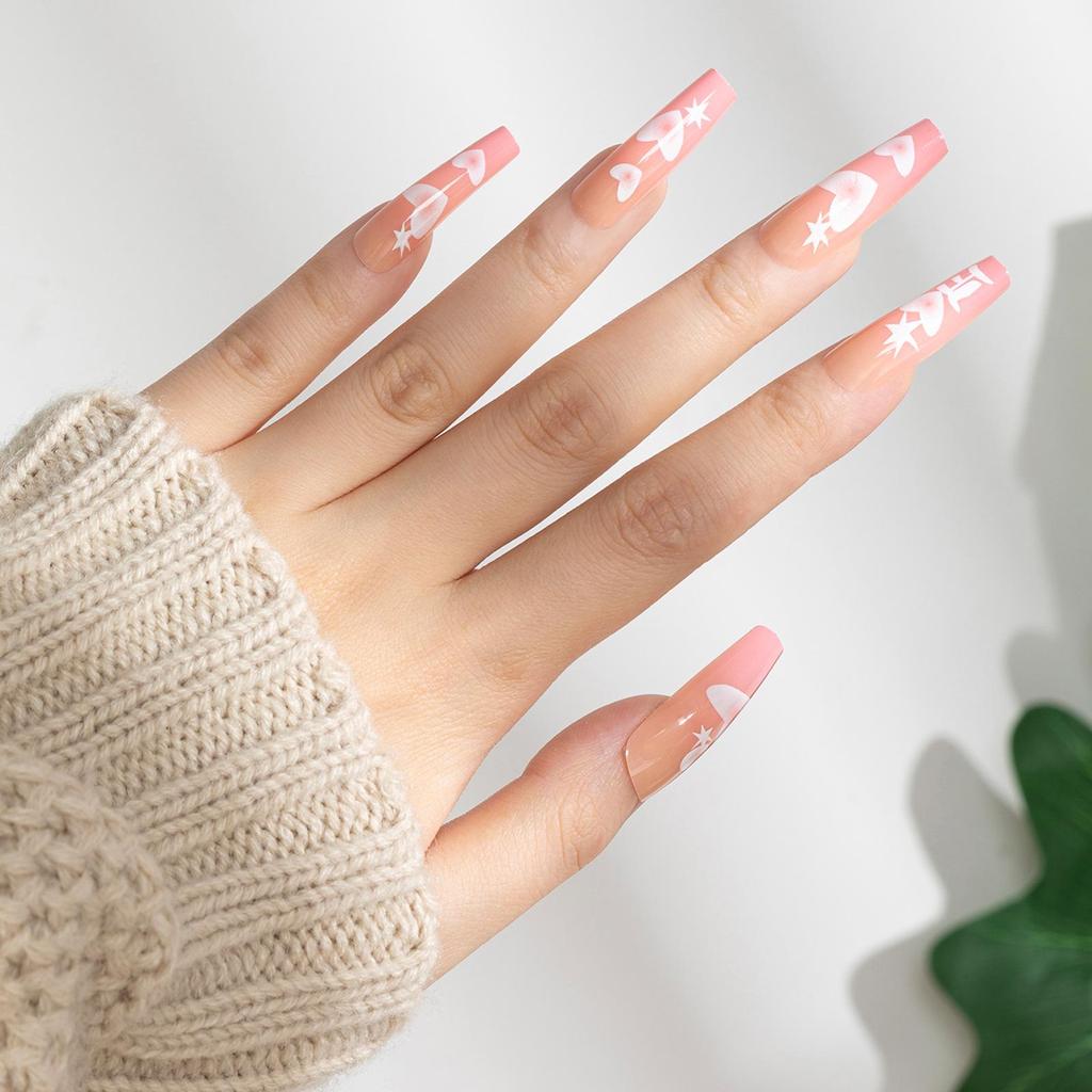 Tips de Unghii Artă de Unghii Inimă Roz Purtabile - Unghii False Dulci în Stil European și American