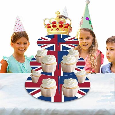 Union Jack Kuchenständer Union Jack 3-stöckiger Cupcake-Ständer Seine Majestät König Charles III. Krönung Britische Dekorationen Union Jack