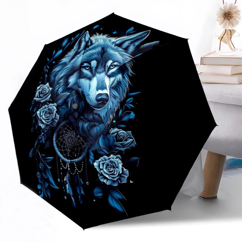 Wolf Traumlandschaft Automatischer Outdoor-Regenschirm Einziebares Design mit 8 Speichen Langlebig Leicht Perfektes Geschenk für Freunde Familie