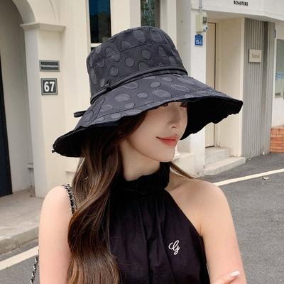 Summer Women's Sun Hat Breathable and Foldable Design 56-58cm Polka Dot Pattern Made with Organza Material Wide Brim