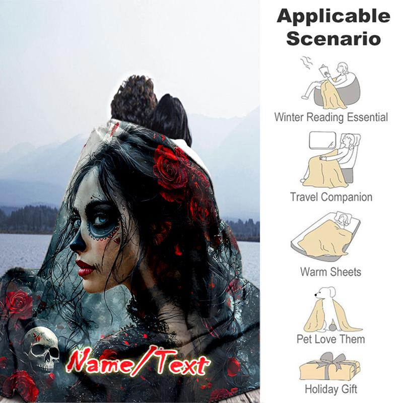 1PC Custom Name Day Dead Art outdooor Flannel blankets Throw Blanket All-Season Throw Gift Bedspread for Couch, Bed, Camping Holiday Birthday gift