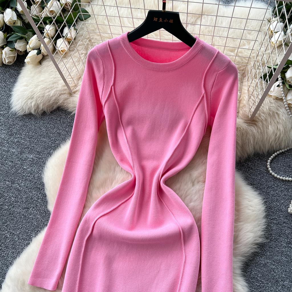 Split Slim Waist Dress for Women Autumn 2025 French Slim Fit and Slimming Elegant Knitted Bodycorn Dresses