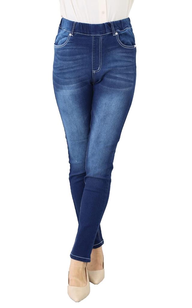 Happy Marilyn Skinny Stretch Denim Pants with Elastic Size Cropped Indigo Women's Waist, 7L, Length, Textured, (Product Code 448005)