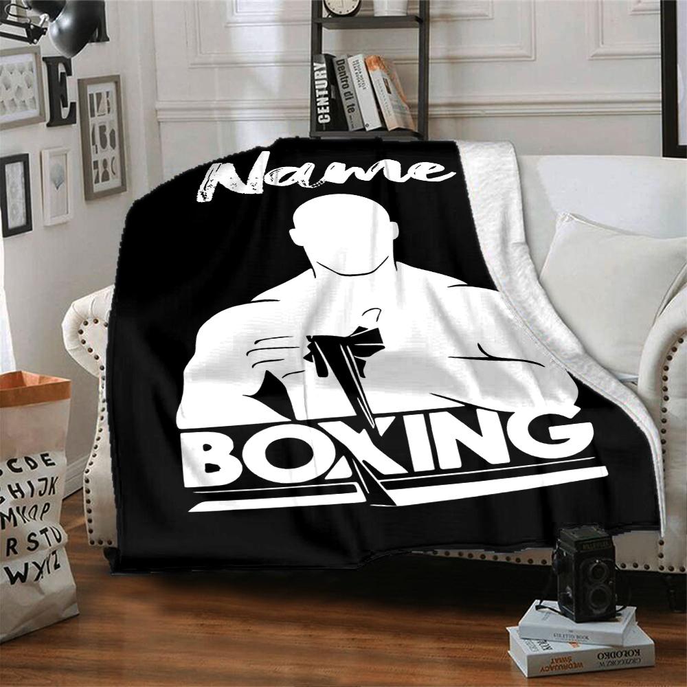 Custom Name Boxing Theme Printed Blanket - Perfect for Couch, Bed, Travel & Outdoor Use | Machine Washable, Cozy & Durable.
