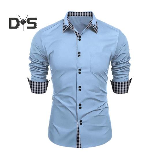 

Мужская весенняя рубашка с цветными блоками и клетчатым принтом, однобортная приталенная рубашка с длинным рукавом и пуговицами с лацканами, уличная одежда, повседневная деловая рубашка-кардиган, пальто 2XL светло-синий
