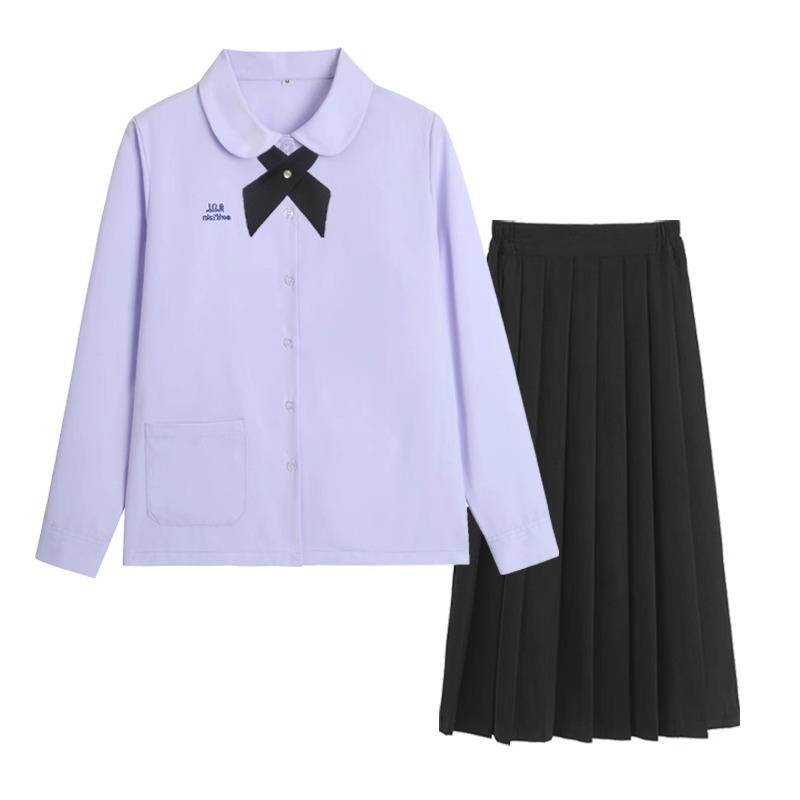 Thai Style Girls' Short/Long Sleeve School Uniform Shirt with Embroidered Badge for JK High School Students