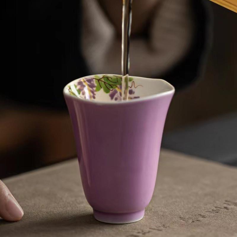 Aesthetic Cups Teacup Tea Pair Pure Hand-painted Purple Peony Small Master Cup Ceramic Cup For Tea Kungfu Tea Set Puer Tea Gift