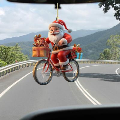 Santa Claus Ornament Christmas Tree Pendant Santa Ride Flat Bike Hanging Decoration DIY Xmas Tree Decor