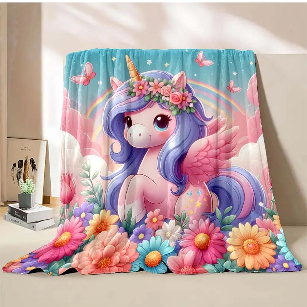 1PC Cute Unicorn Printed Cartoon Blanket Warm Soft and Comfortable Home Travel Blanket Sofa Bedding Cover Blanket Girls Gift