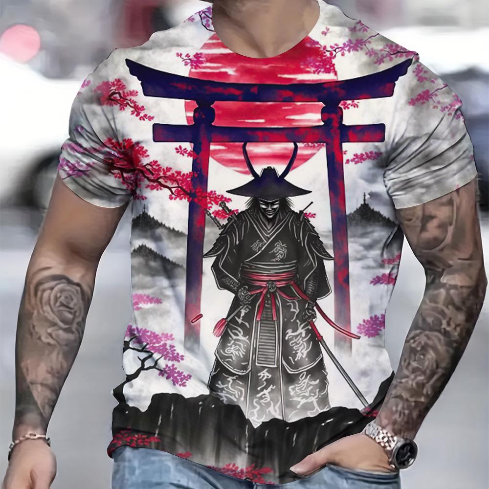 Japan Samurai Men T-Shirt Personalised Casual Short Sleeve Tees Summer Round Neck Loose Clothing for Male Fashion Designer Tops