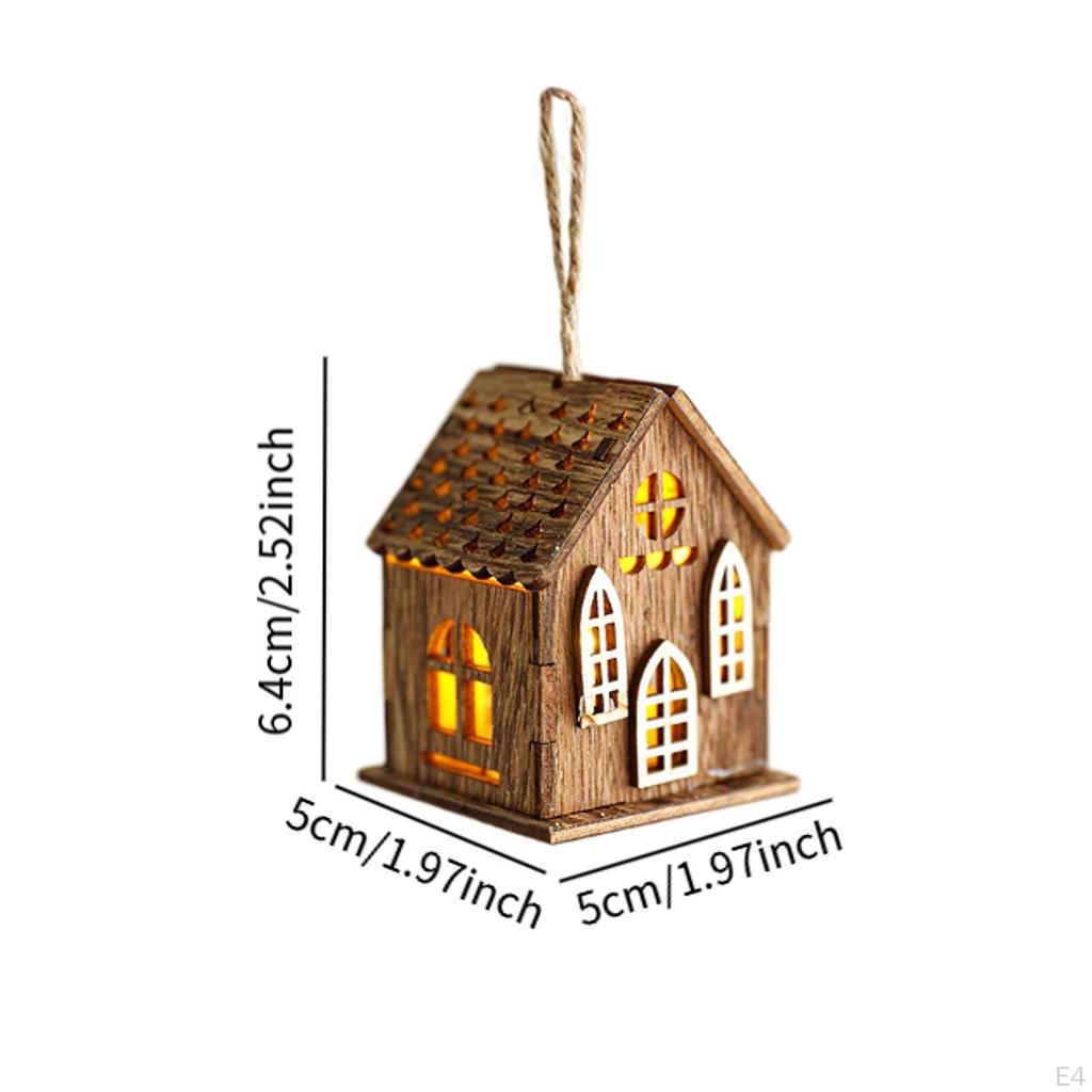 Christmas Lighted Village House, Wooden Tree Hanging Decoration for Bedroom Winter Room