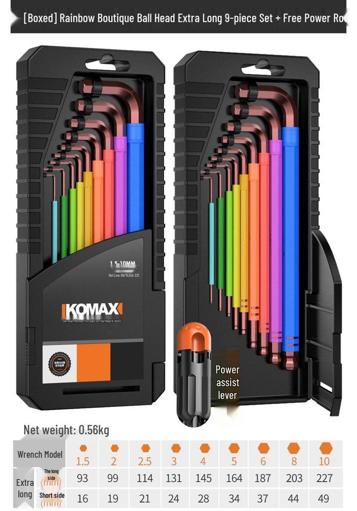 Rainbow Metric Hex Key Set - Comprehensive 6-Sided Screwdriver Tools