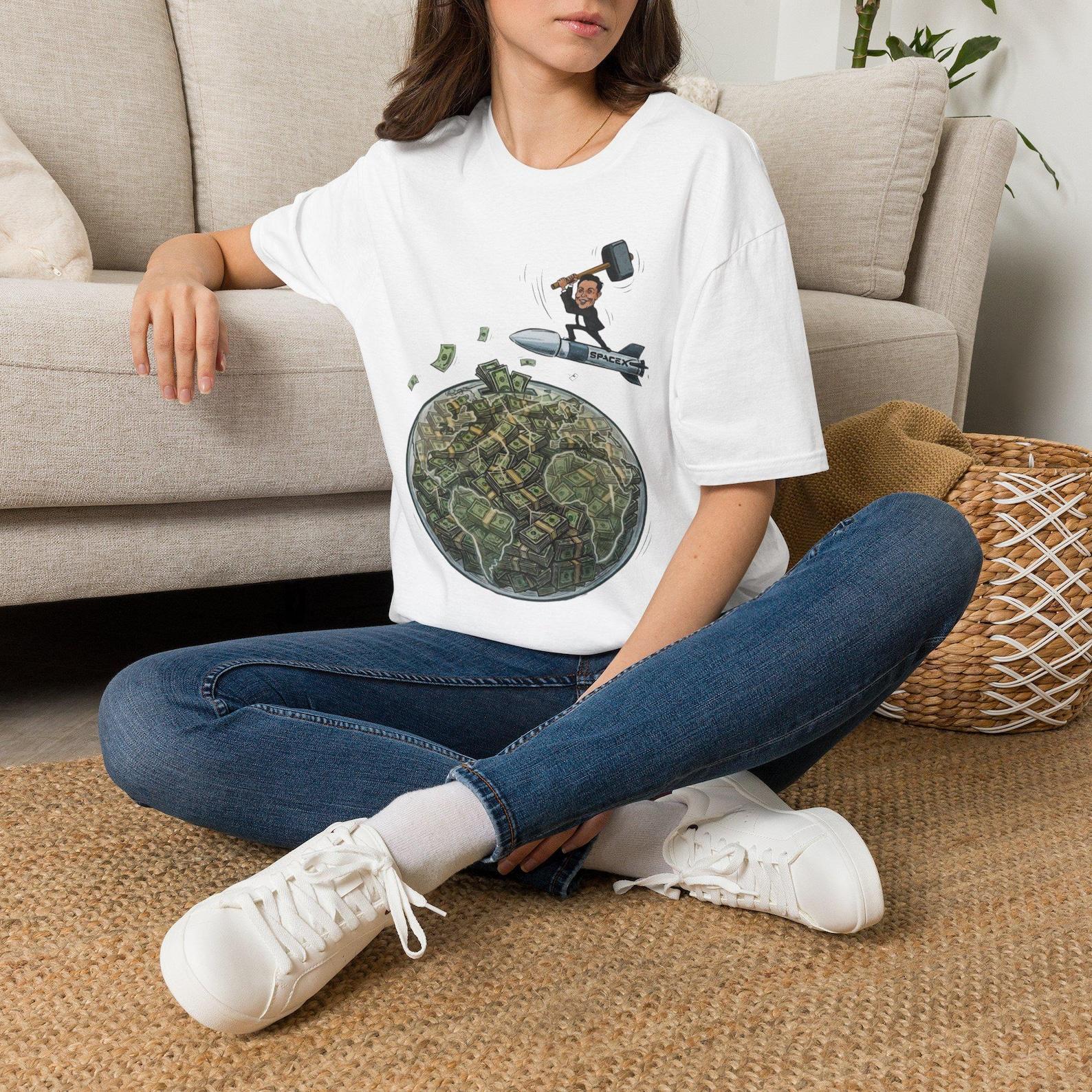 Funny Billionaire Parody Shirt Sarcastic Space Rocket Tee Elon Musk Tshirt Money Globe Graphic Tee Tech Humor Gift Satires Clothes S