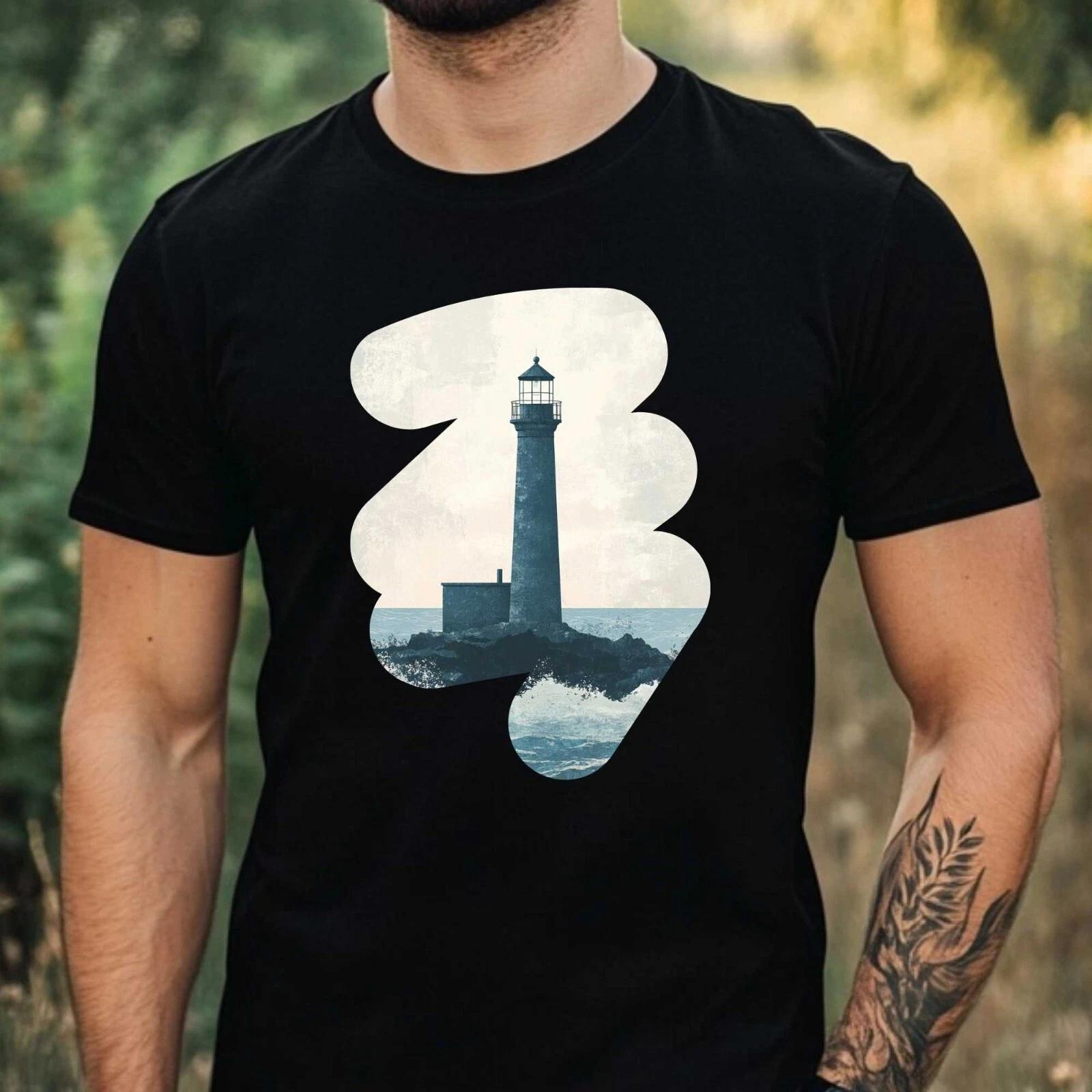 T-Shirt Herren Blauer Leuchtturm Motiv Baumwolle Größe XS bis 5XL XXL