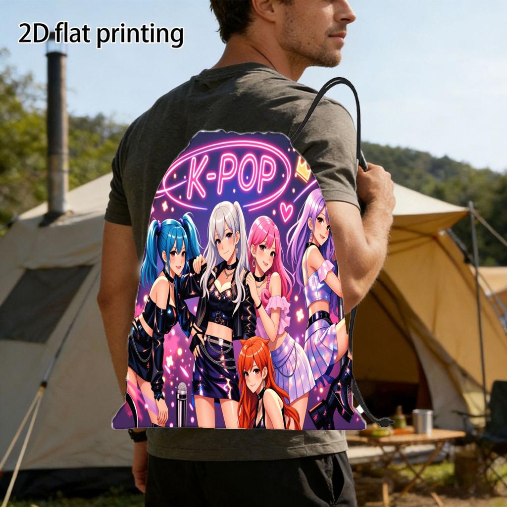 2026 Drawstring Fitness Bag Hunter Witch Team Sports Backpack Kpop Cartoon Storage Outdoor Daypack