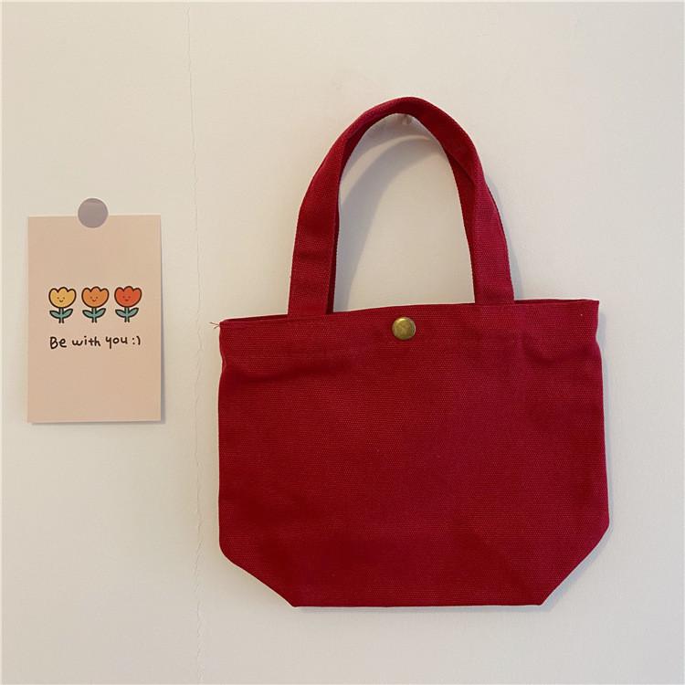 

Chic Pink Canvas Bento Bag Small Box Shape With Magnetic Closure For Daily Use Wine Red