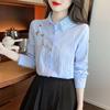 Embroidery Women Spring Summer Blouses Shirts Lady Casual Long Sleeve Turn-down Collar Solid Color Blusas Tops