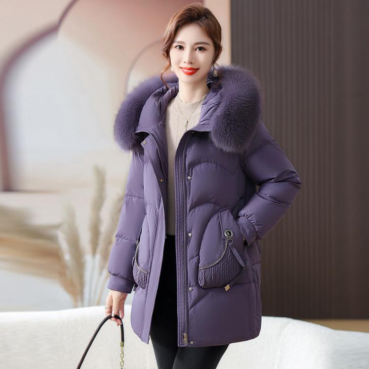 

Mom s Winter Down Jacket Fashionable Mid-length New Large Size Middle-aged and Elderly Autumn and Winter Real Fox Fur Collar Jacket 4XL