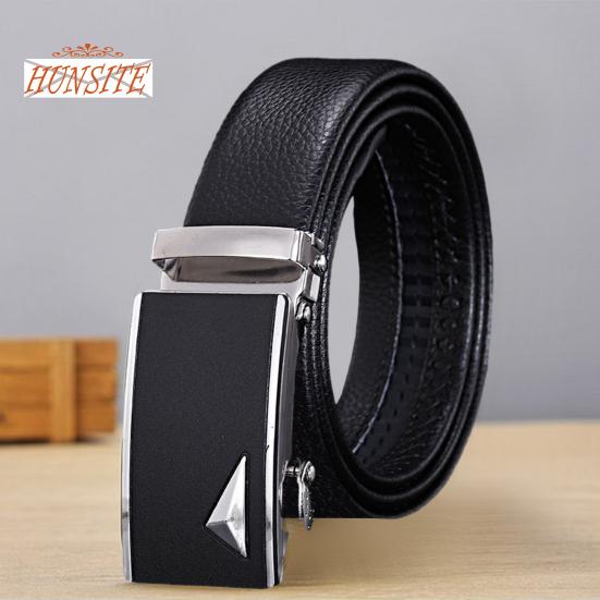 Men Autumatic Belt Business Formal Belt Smooth Faux Leather Alloy Buckle Anti-break Great Durability Anti-slip Men Meeting Commute Suit Pants Belt