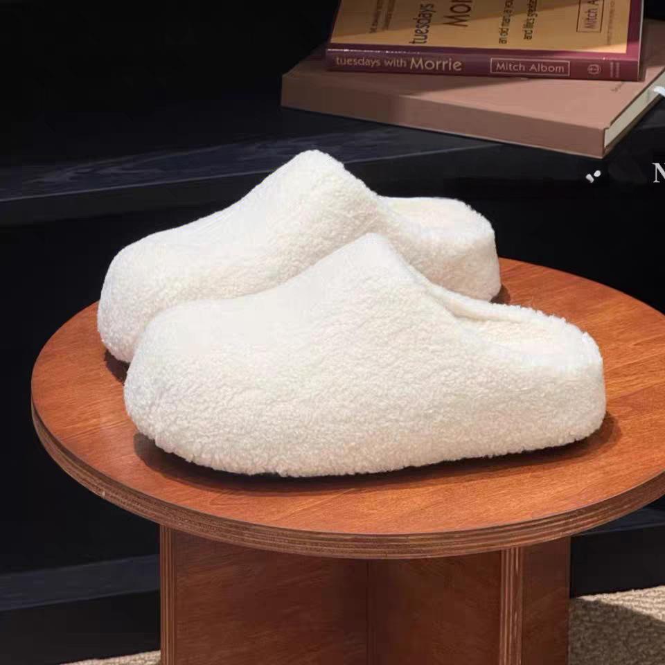 Women's lightweight and comfortable non-slip heightening winter warm plush lining non-slip durable casual stirrups cotton slippers