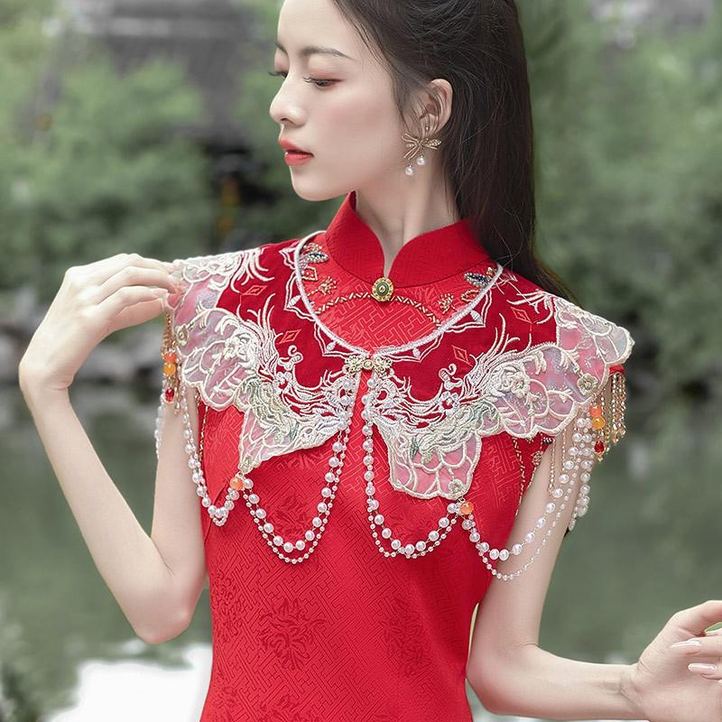 Embroidered Cloud Shoulder Cape Women Vintage Chinese Style Knit Shawl Wedding Party Outfit Cloud Shoulder Embroidered Shawl SC21515