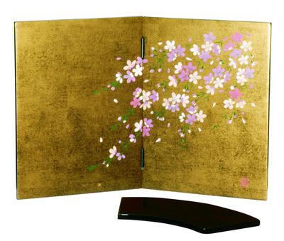 Kishu lakvarer, påført bladguld, prinsessefoldeskærm, grædende kirsebærblomst, påført bladguld, med blomsterstativ, 22-87-6, skærm, foldbar