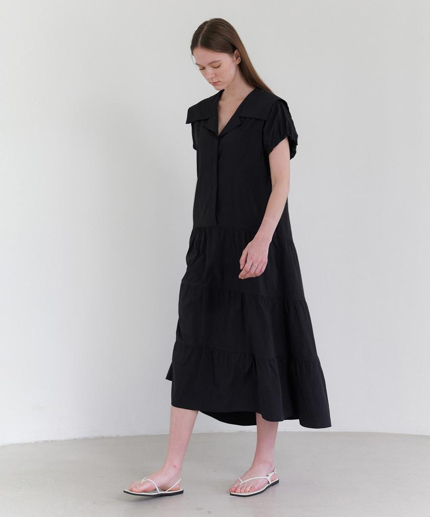Ost Kaka Sailor Collar Tiered Maxi Dress Black