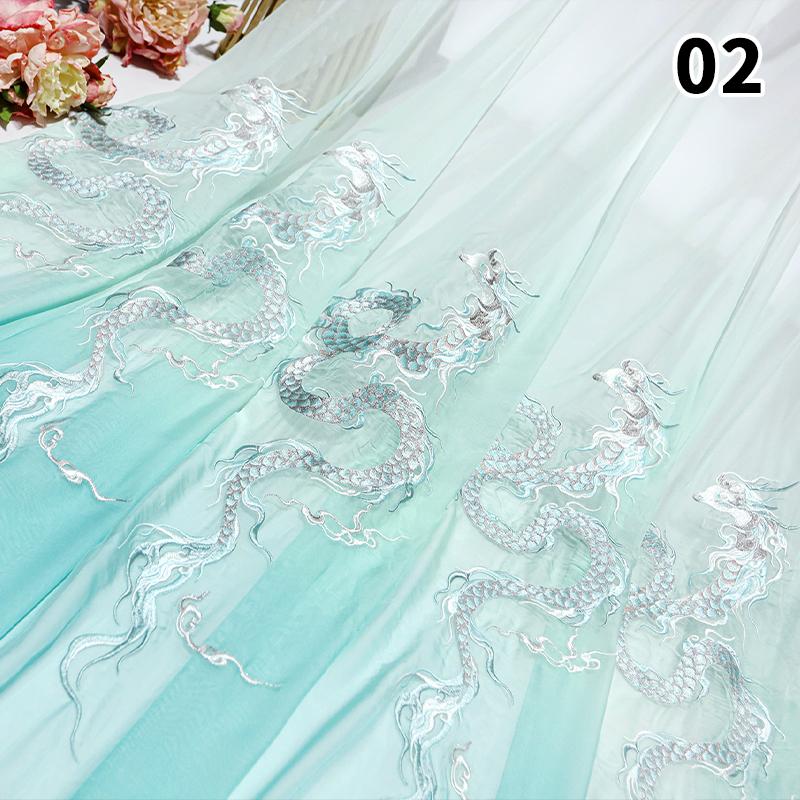 50*150cm Chinese Style Dragon Embroidery Fabric 30D Ink Gradient Designer Fabric DIY Sewing Hanfu Dress Cheongsam Cloth Costume